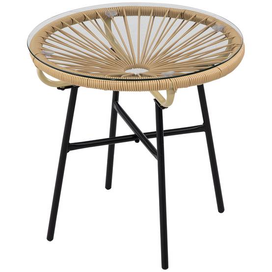 Table basse de jardin résine tressée et verre noir 50 x 50 x 50 cm - PANGIVO - Image 2