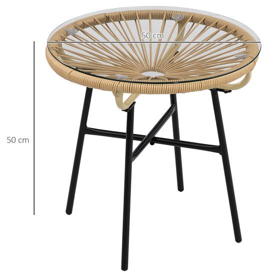 Table basse de jardin résine tressée et verre noir 50 x 50 x 50 cm - PANGIVO - Image 5