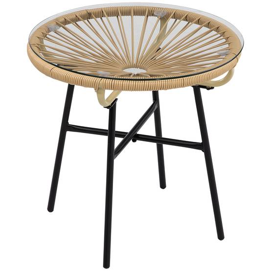 Table basse de jardin résine tressée et verre noir 50 x 50 x 50 cm - PANGIVO - Image 1