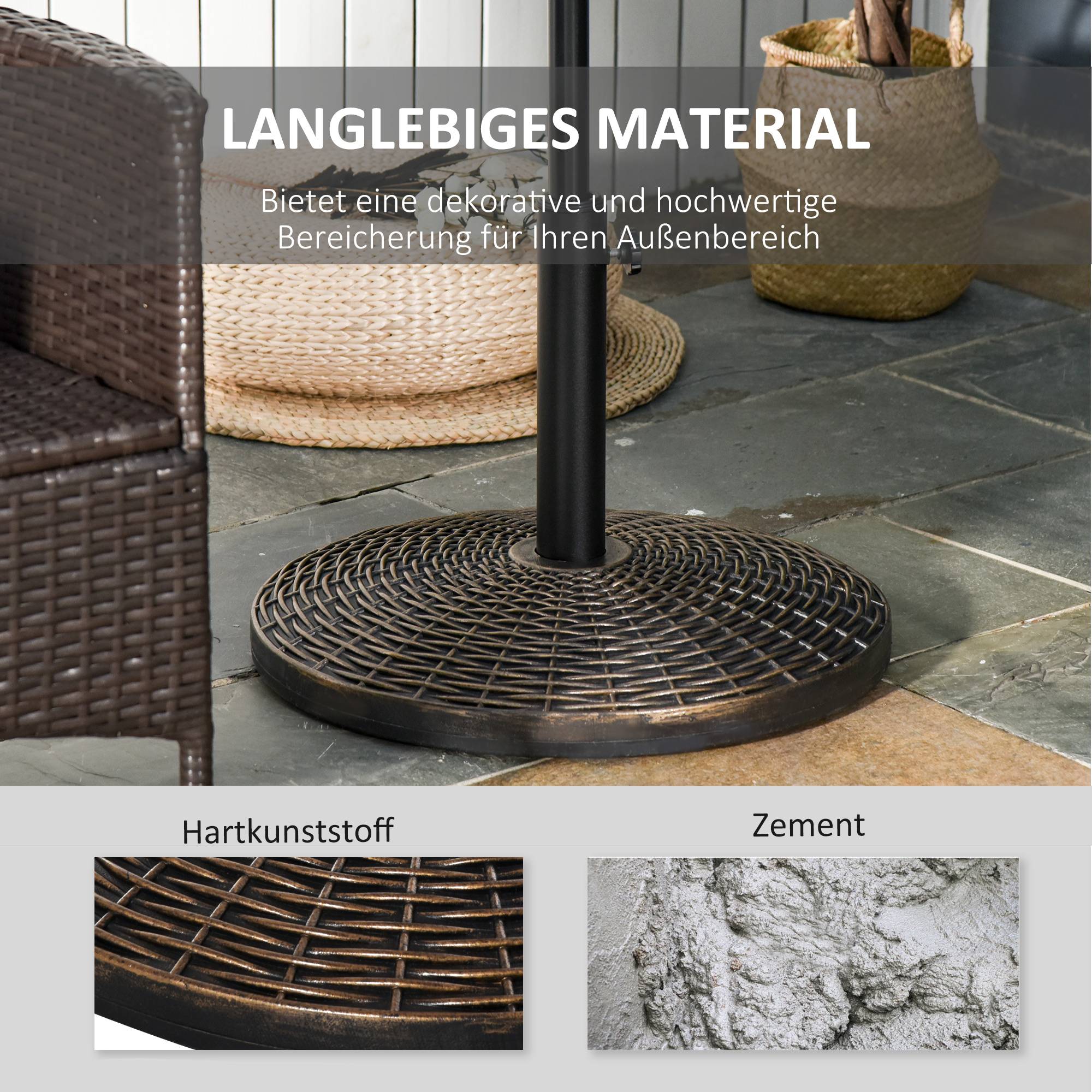 Pied de parasol effet rotin pour terrasse maintien stable 25kg Ø53cm bronze antique - ComfortXL Outdoor Living - Image 5