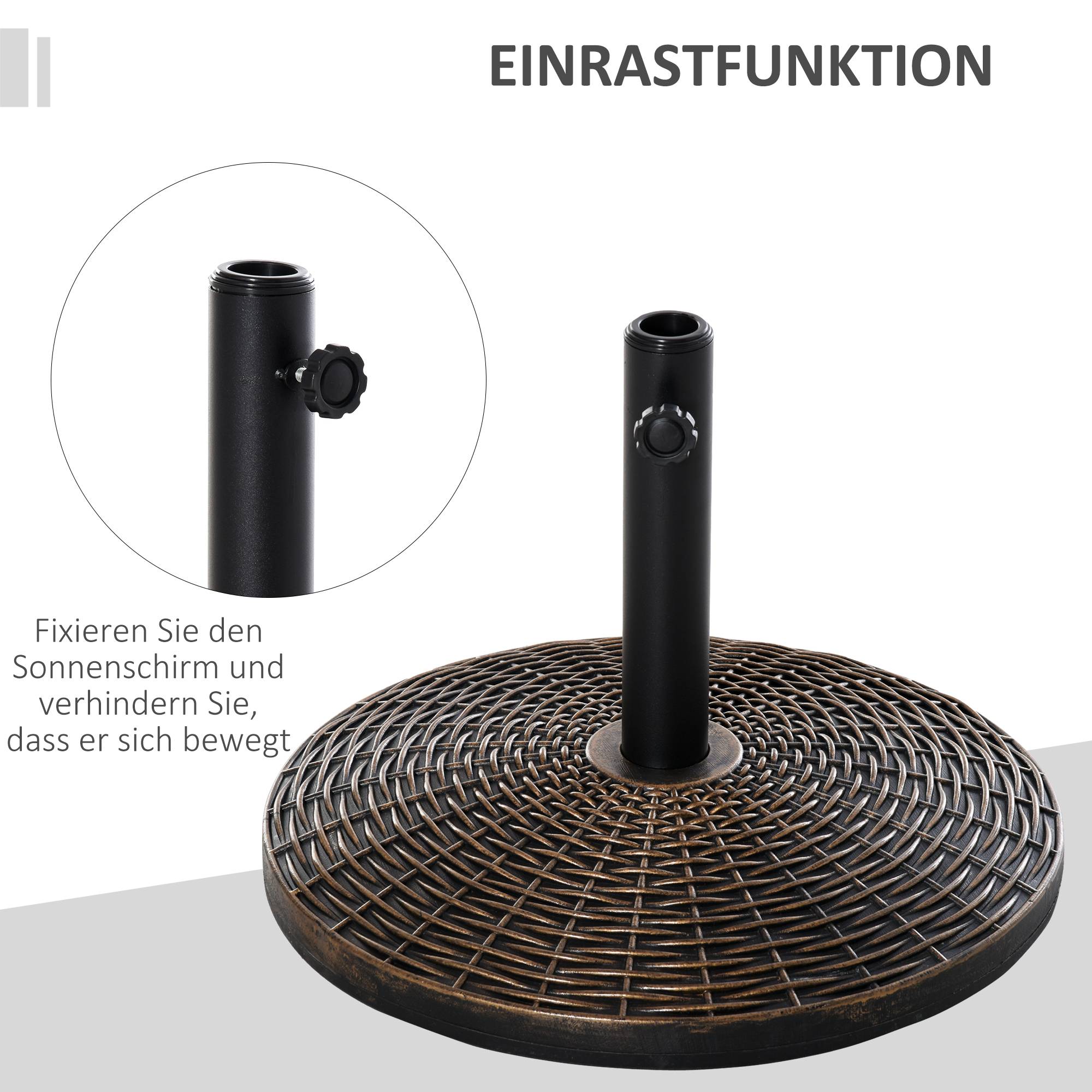 Pied de parasol effet rotin pour terrasse maintien stable 25kg Ø53cm bronze antique - ComfortXL Outdoor Living - Image 4
