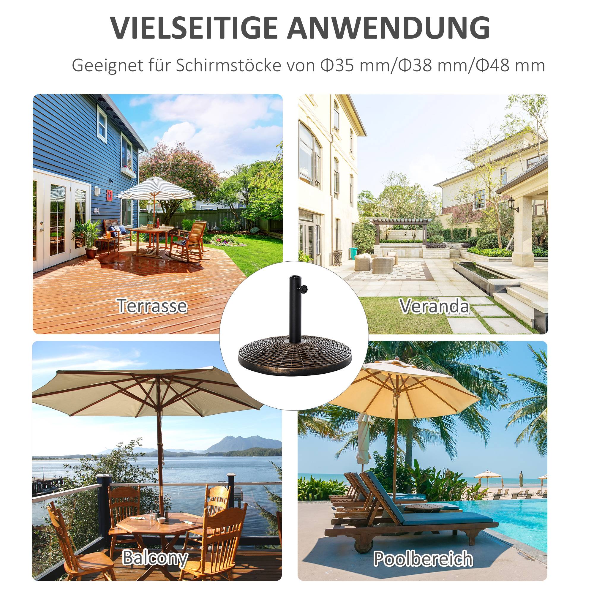 Pied de parasol effet rotin pour terrasse maintien stable 25kg Ø53cm bronze antique - ComfortXL Outdoor Living - Image 6