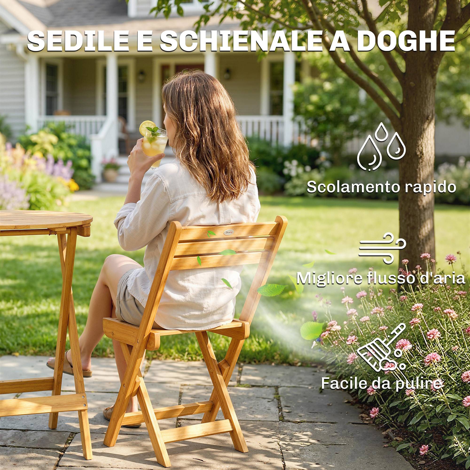 Ensemble extérieur 3 pcs, 2 chaises pliantes et table ronde bois d'acacia - Image 10
