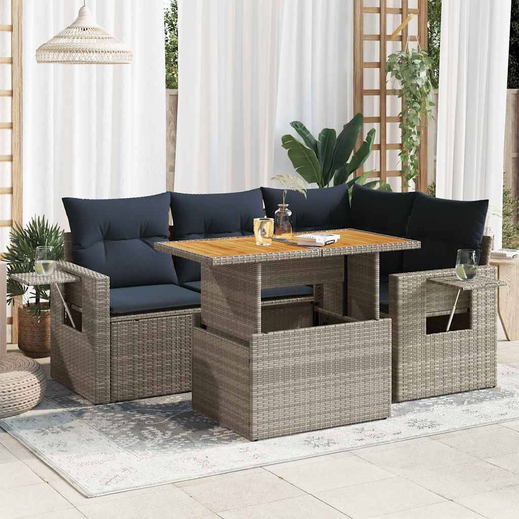 Salon de jardin 4 places gris résine tressée avec table bois réglable et rangements discrets – ComfortXL Outdoor Living - Image 1