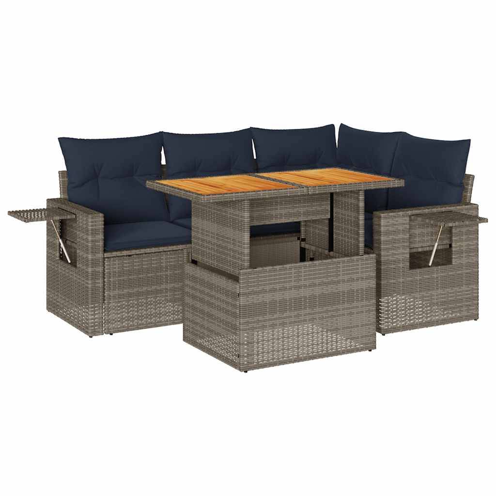Salon de jardin 4 places gris résine tressée avec table bois réglable et rangements discrets – ComfortXL Outdoor Living - Image 2