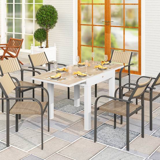 Table à manger de jardin extensible aluminium 6 personnes plateau 160x80cm gris - ComfortXL Outdoor Living - Image 3