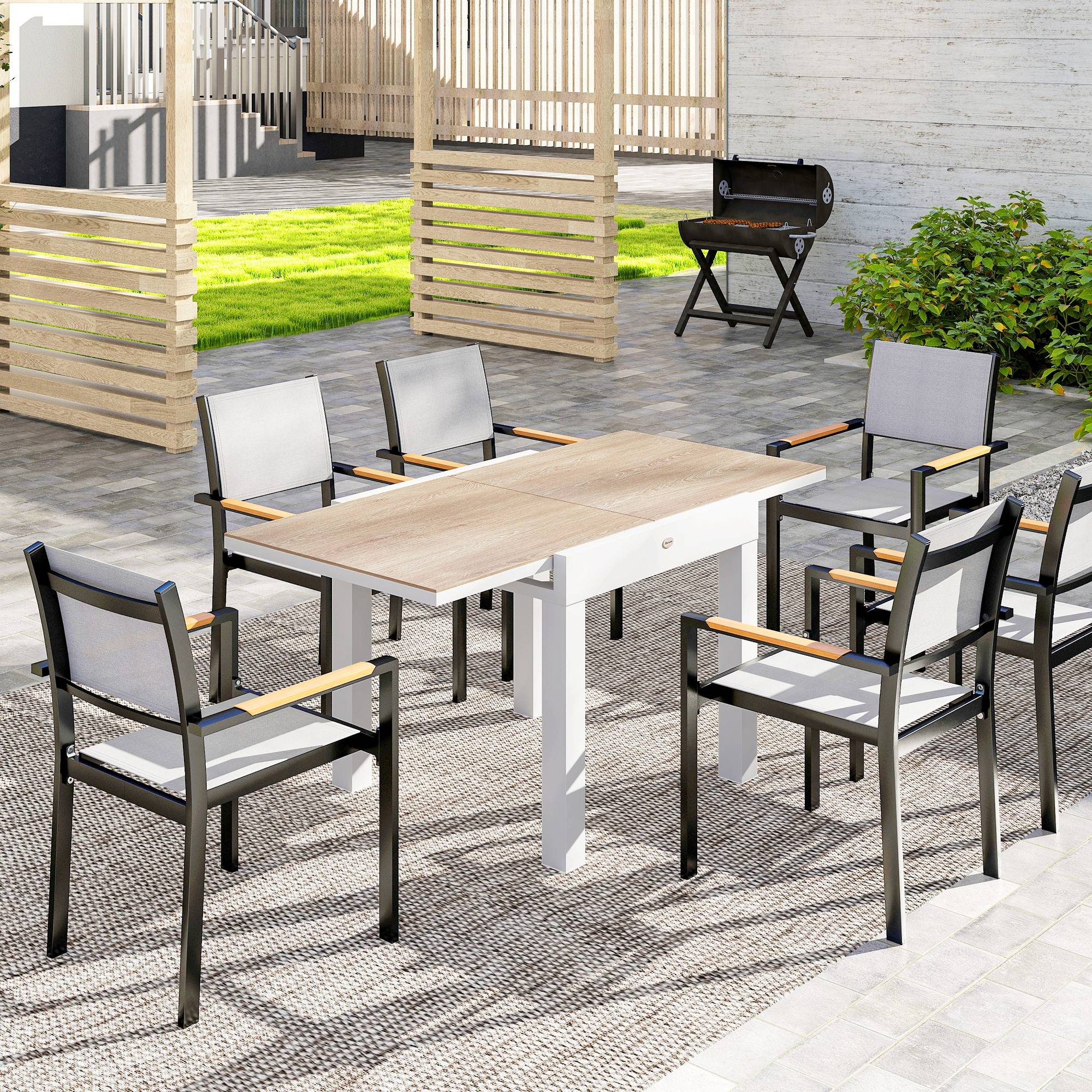 Table à manger de jardin extensible aluminium 6 personnes plateau 160x80cm gris - ComfortXL Outdoor Living - Image 4