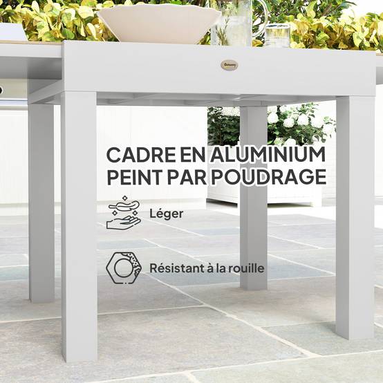 Table à manger de jardin extensible aluminium 6 personnes plateau 160x80cm gris - ComfortXL Outdoor Living - Image 7