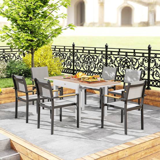 Table à manger de jardin extensible aluminium 6 personnes plateau 160x80cm gris - ComfortXL Outdoor Living - Image 9