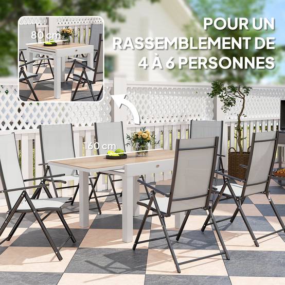 Table à manger de jardin extensible aluminium 6 personnes plateau 160x80cm gris - ComfortXL Outdoor Living - Image 6