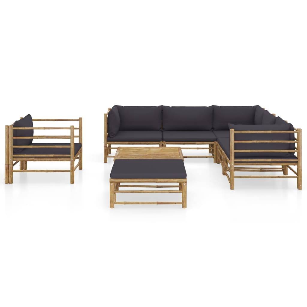 Vidaxl - Salon de jardin 8 pcs avec coussins gris foncé bambou vidaXL 3058218 - Imagen 2