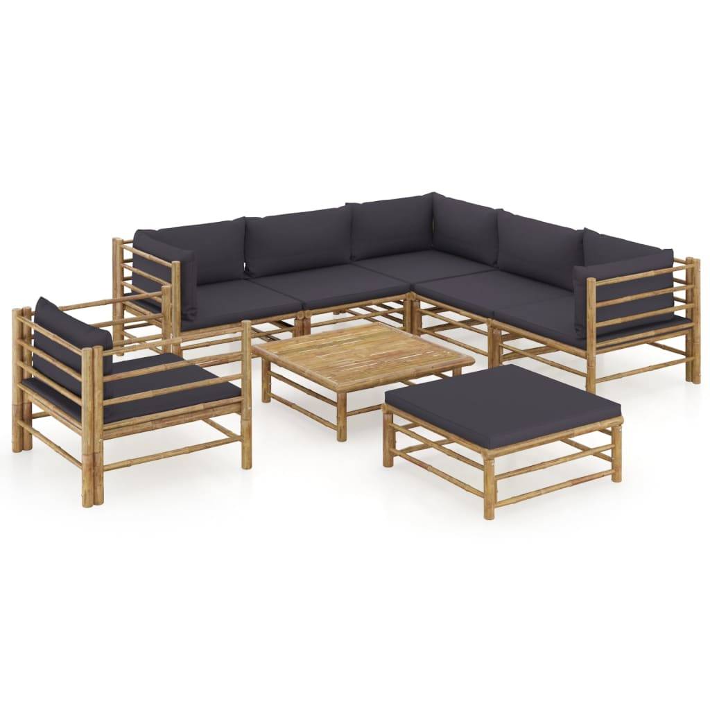 Vidaxl - Salon de jardin 8 pcs avec coussins gris foncé bambou vidaXL 3058218 - Imagen 1