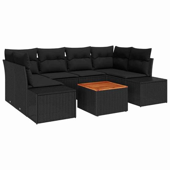 Salon de jardin 7 pcs avec coussins confortables en polyrotin Noir – ComfortXL Outdoor Living - Image 2