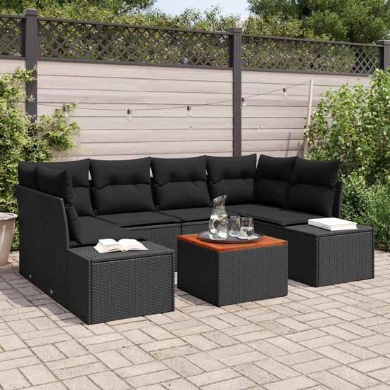Salon de jardin 7 pcs avec coussins confortables en polyrotin Noir – ComfortXL Outdoor Living - Image 1