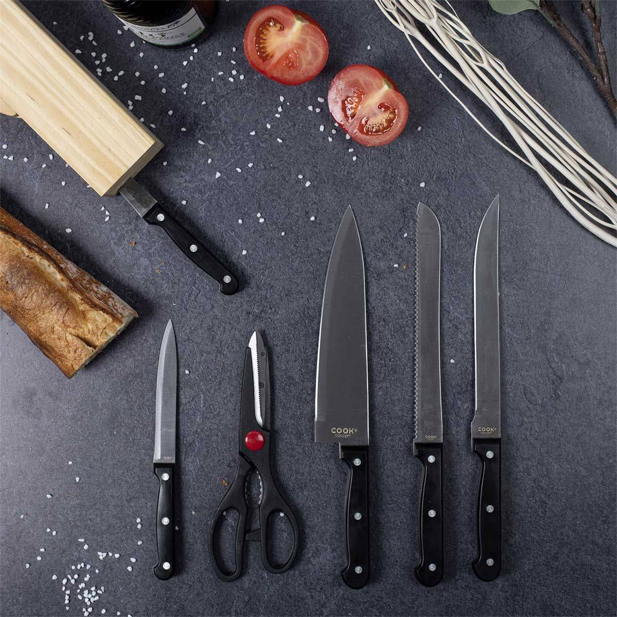 Cook Concept - Bloc 5 Couteaux & Ciseaux "Inox" 35cm Noir - Image 3
