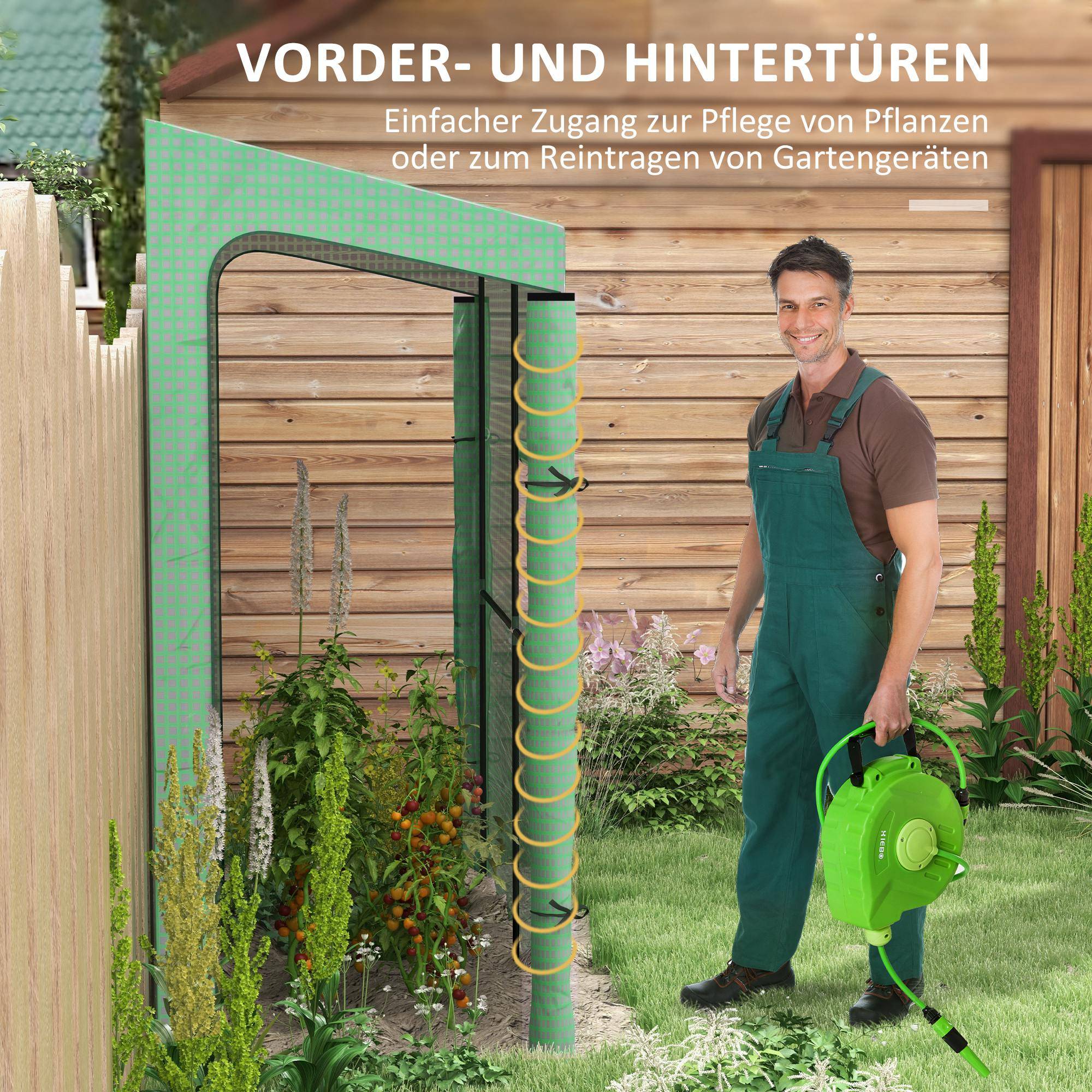 Serre adossée 2 portes acier et PE pour jardin tomates protection UV 200x80x200cm vert - ComfortXL Outdoor Living - Image 5