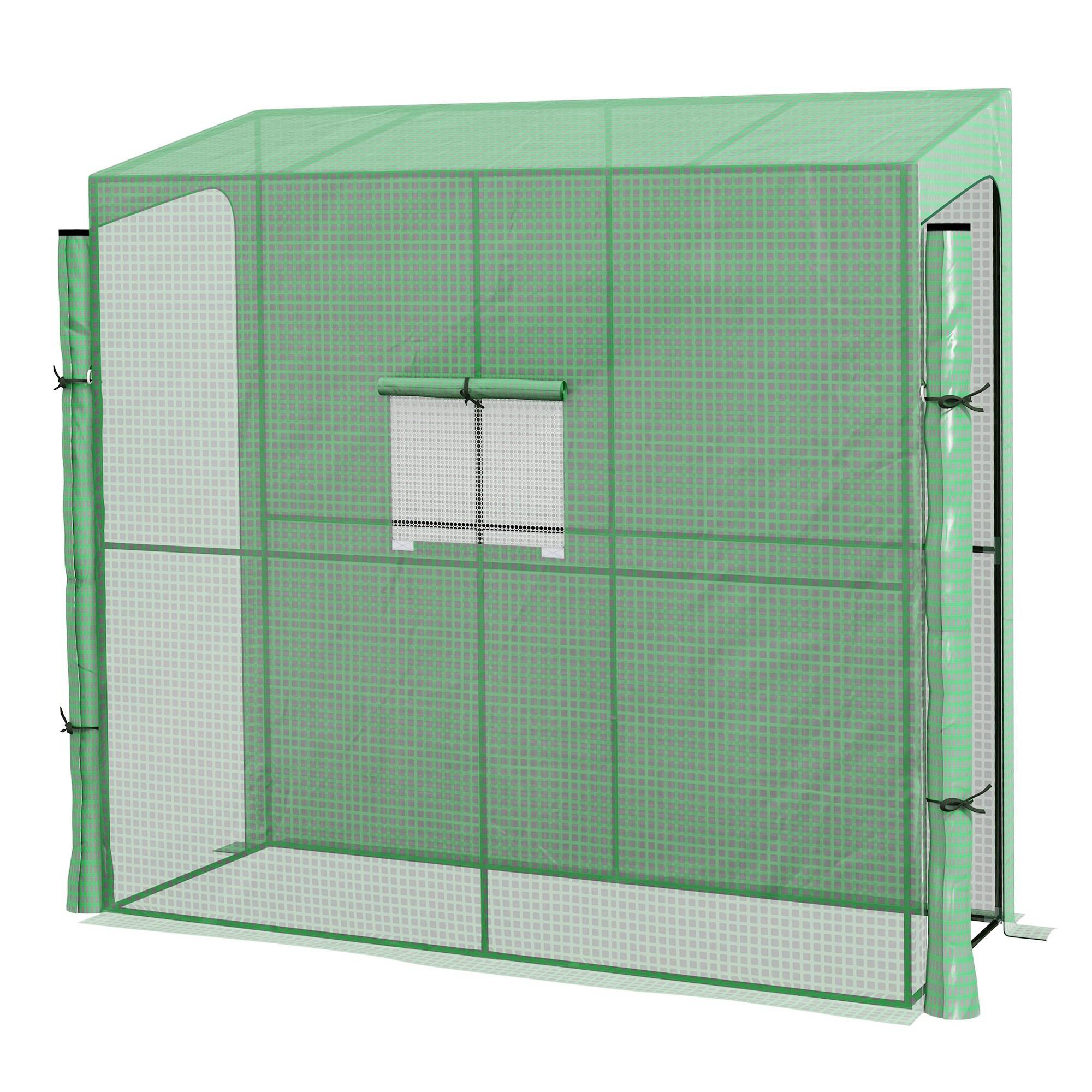 Serre adossée 2 portes acier et PE pour jardin tomates protection UV 200x80x200cm vert - ComfortXL Outdoor Living - Image 2