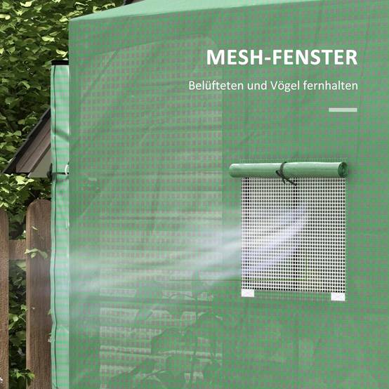 Serre adossée 2 portes acier et PE pour jardin tomates protection UV 200x80x200cm vert - ComfortXL Outdoor Living - Image 6
