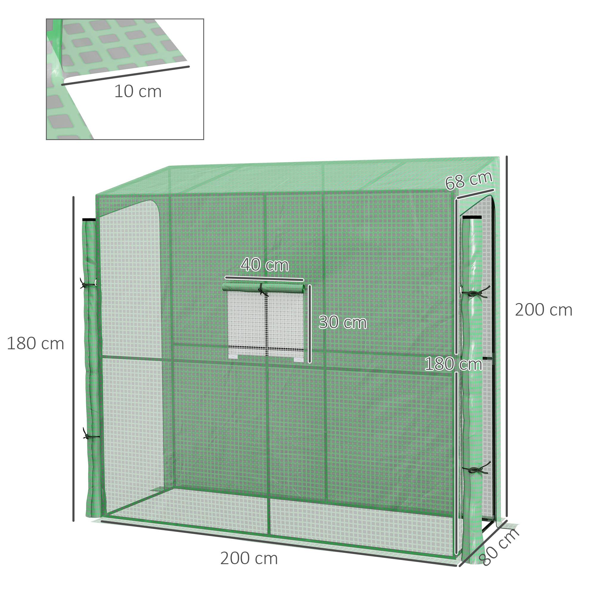 Serre adossée 2 portes acier et PE pour jardin tomates protection UV 200x80x200cm vert - ComfortXL Outdoor Living - Image 3