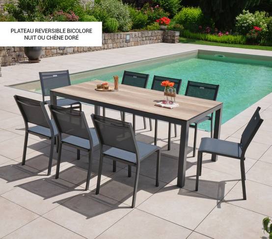 Ensemble table et chaises de jardin 8 places Chêne doré et Nuit TIMOREUR - Imagen 2