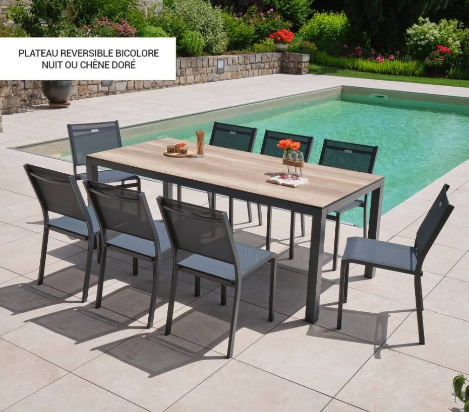 Ensemble table et chaises de jardin  8 places  Chêne doré et Nuit  TIMOREUR - Imagen 2