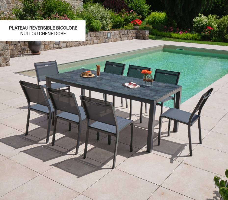 Ensemble table et chaises de jardin 8 places Chêne doré et Nuit TIMOREUR - Imagen 1