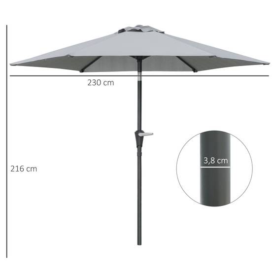 Parasol de jardin Parasol droit hexagonal inclinable Ø 2,3 x 2,16m - 230x230x216cm Métal Gris fr159 - Image 5