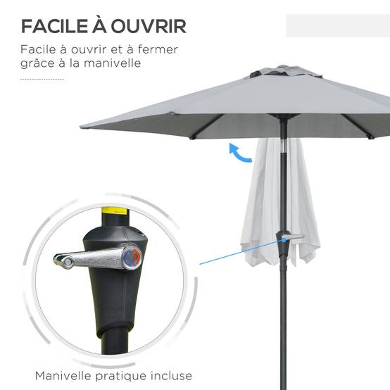 Parasol de jardin Parasol droit hexagonal inclinable Ø 2,3 x 2,16m - 230x230x216cm Métal Gris fr159 - Image 6