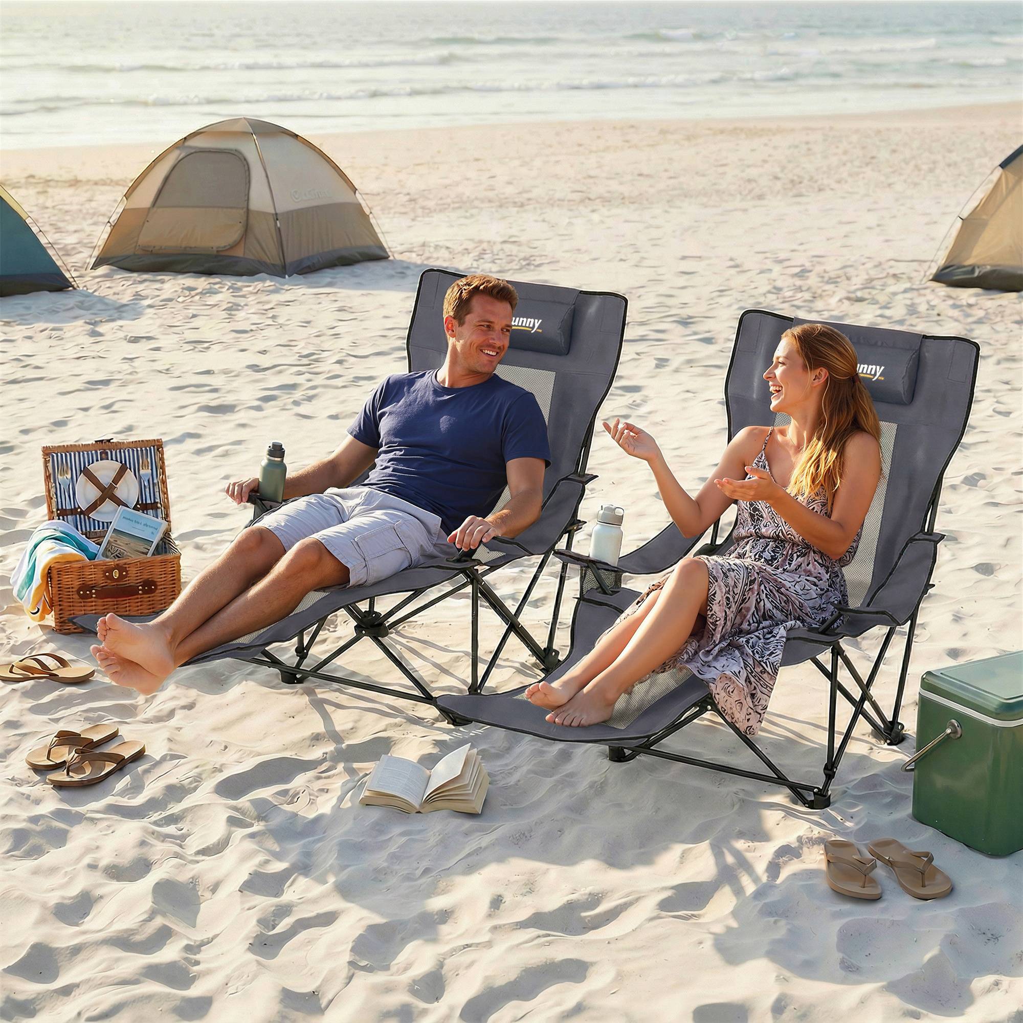 Lot de 2 chaises de camping pliantes métal et tissu gris foncé 125 x 80 x 100 cm - PANGIVO - Image 4