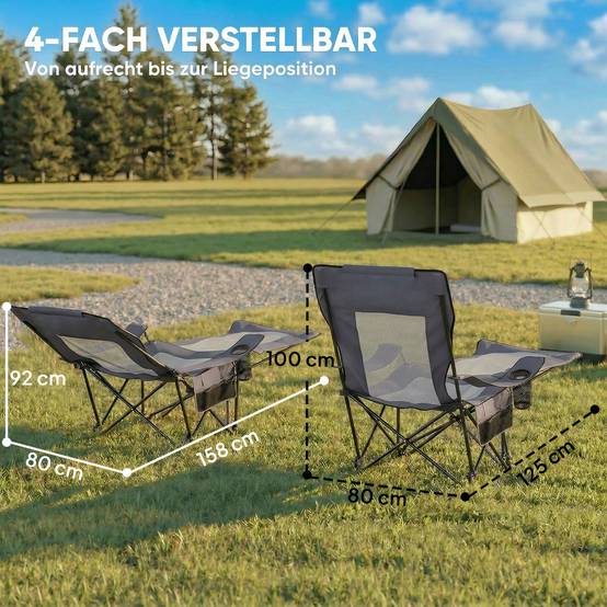 Lot de 2 chaises de camping pliantes métal et tissu gris foncé 125 x 80 x 100 cm - PANGIVO - Image 7