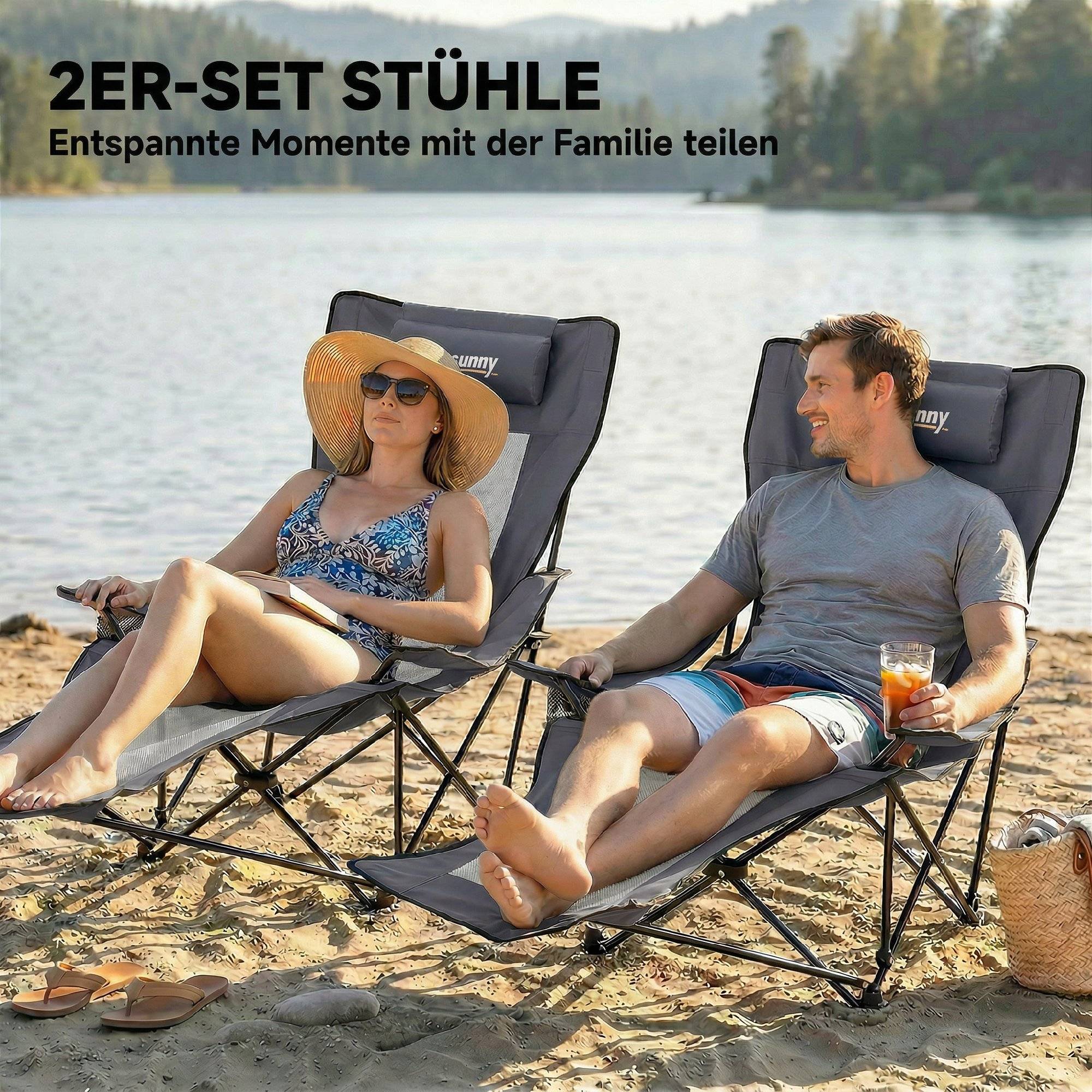 Lot de 2 chaises de camping pliantes métal et tissu gris foncé 125 x 80 x 100 cm - PANGIVO - Image 6
