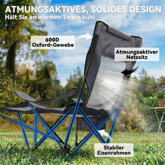 Lot de 2 chaises de camping pliantes métal et tissu gris foncé 125 x 80 x 100 cm - PANGIVO - Image 9