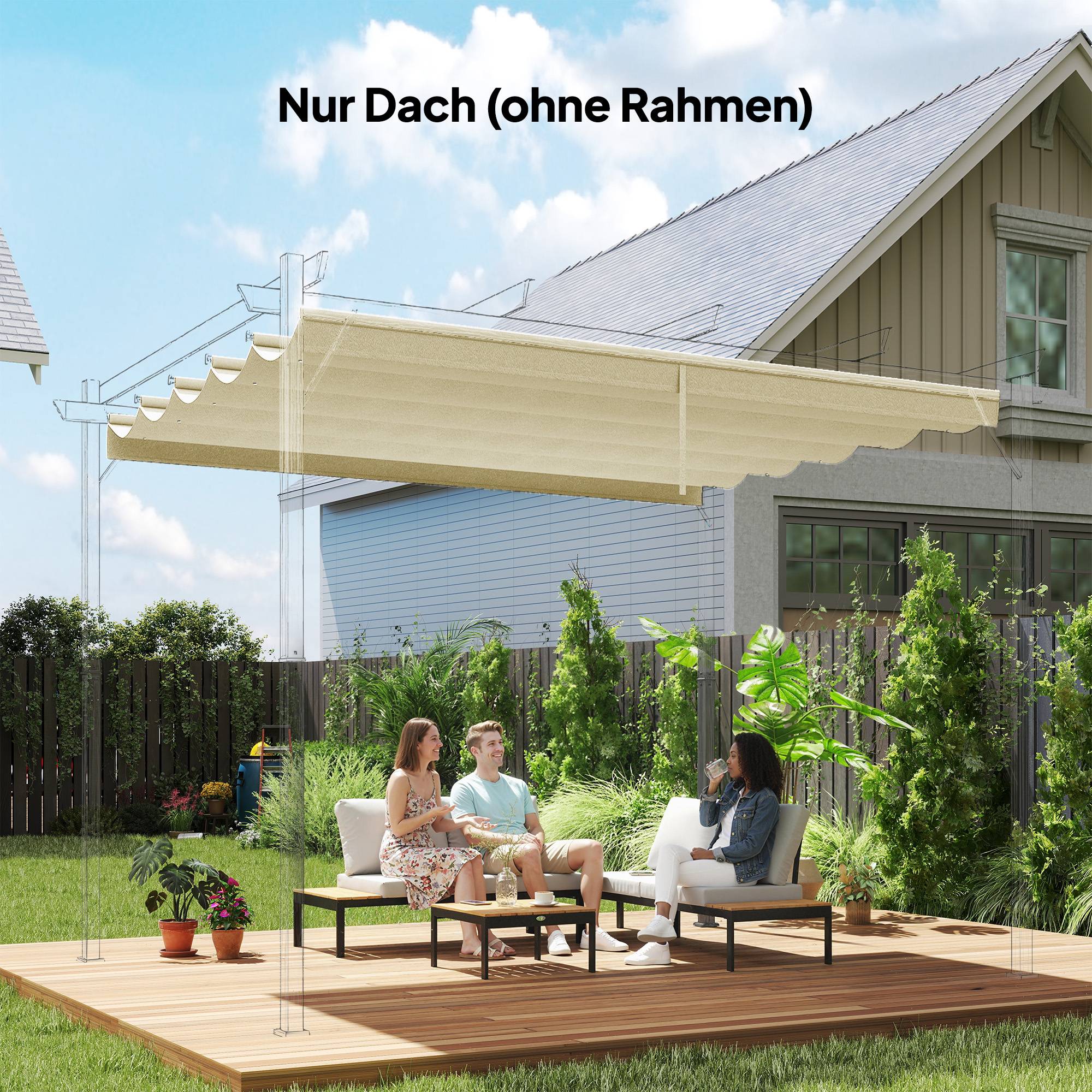 Toile de rechange pour pergola rétractable polyester toit anti-UV 250x255cm Blanc crème - ComfortXL Outdoor Living - Image 3