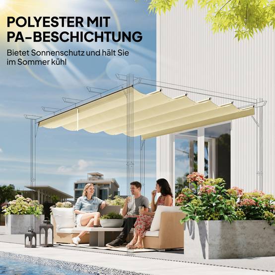 Toile de rechange pour pergola rétractable polyester toit anti-UV 250x255cm Blanc crème - ComfortXL Outdoor Living - Image 7