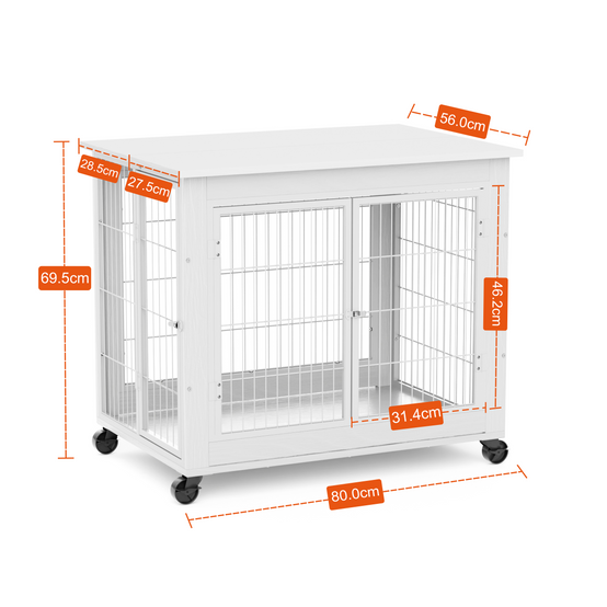 Cage chien meuble intérieur bois acier avec roulettes et toit ouvrant 80x56x69cm blanc - ComfortXL Outdoor Living - Image 3