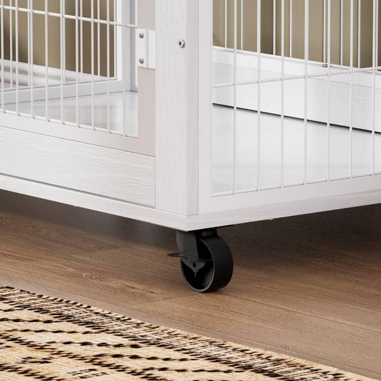 Cage chien meuble intérieur bois acier avec roulettes et toit ouvrant 80x56x69cm blanc - ComfortXL Outdoor Living - Image 7