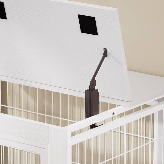 Cage chien meuble intérieur bois acier avec roulettes et toit ouvrant 80x56x69cm blanc - ComfortXL Outdoor Living - Image 5