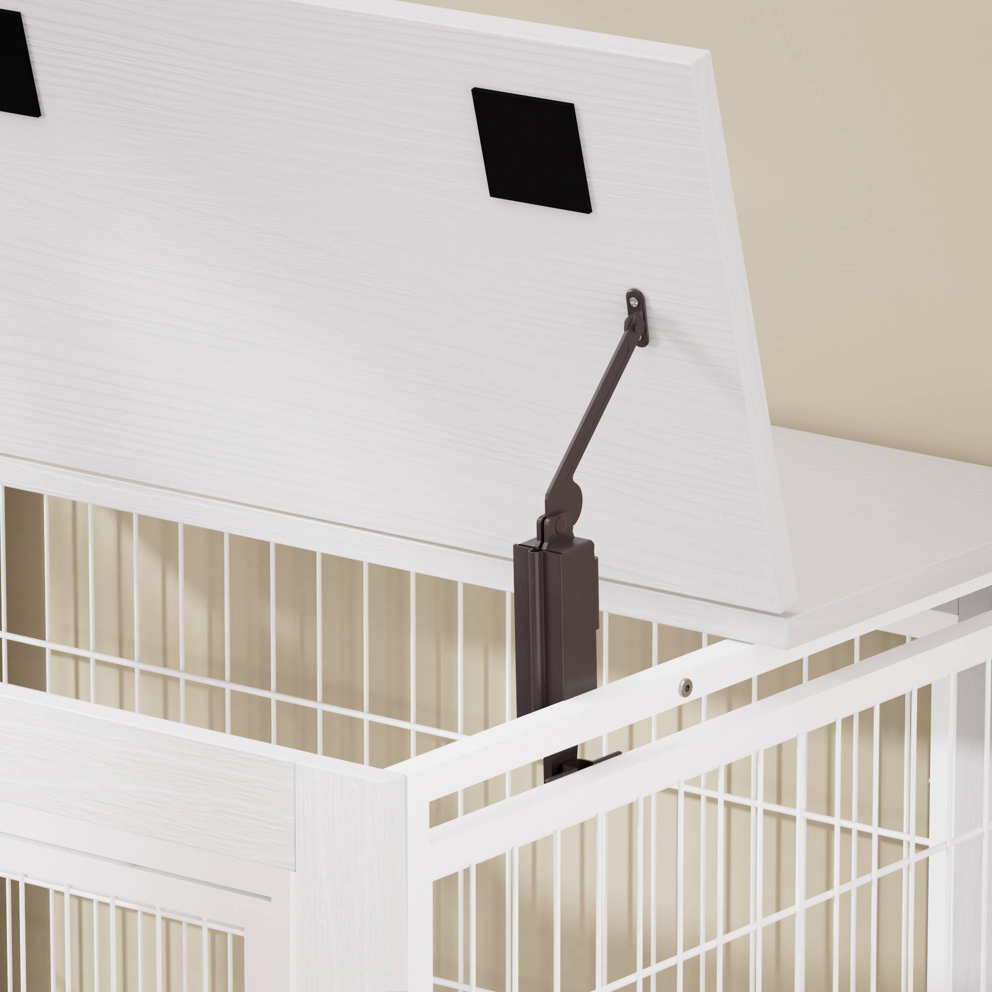 Cage chien meuble intérieur bois acier avec roulettes et toit ouvrant 80x56x69cm blanc - ComfortXL Outdoor Living - Image 5