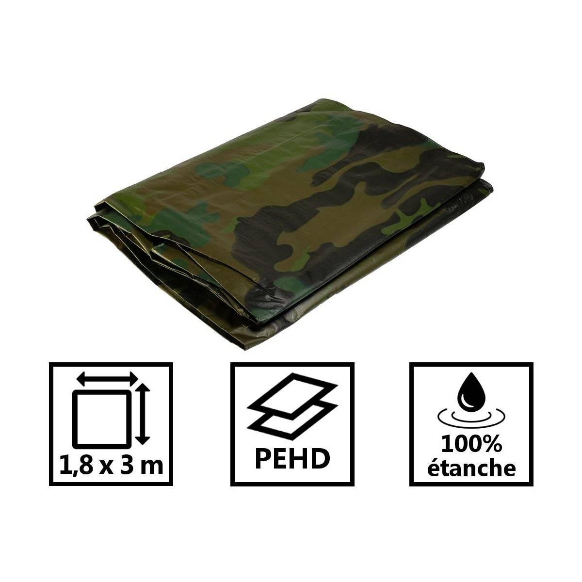 Tecplast - Bâche de camouflage militaire 1,8x3 m Verte et Noire Polyéthylène 140g/m² KZ GARDEN - Imagen 2