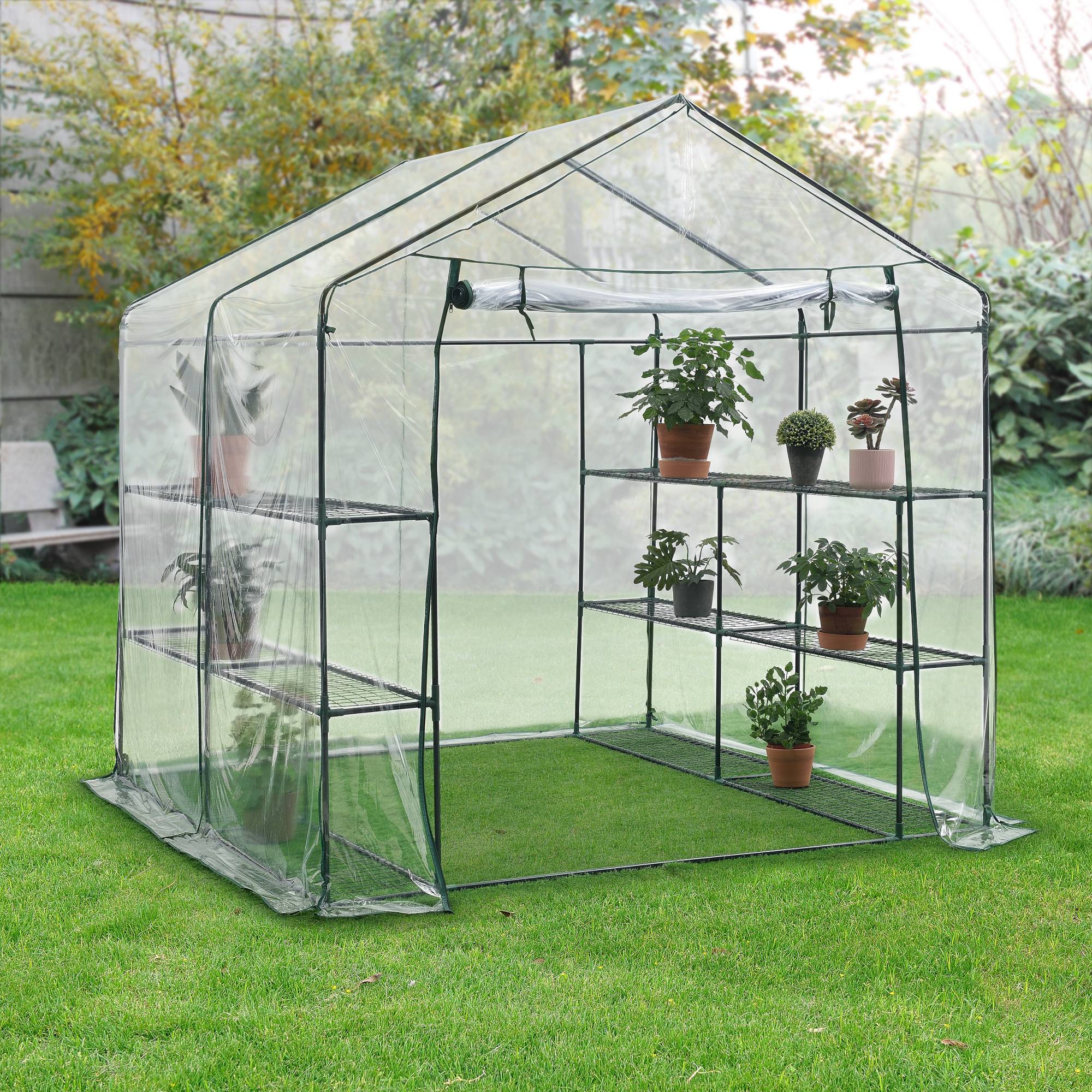 Serre de jardin Grünau en acier et PVC avec étagères intégrées 200 x 200 x 220 cm [en.casa] - Imagen 2