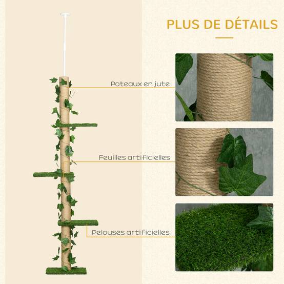 Arbre à chat plafond jute vert 37 x 21 x 242 cm - PANGIVO - Image 8