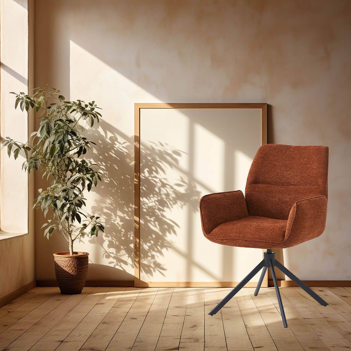 Lot de 2 Fauteuils de table Pivotants Tissu Coloris Terracotta - CARLOTTA - Image 2