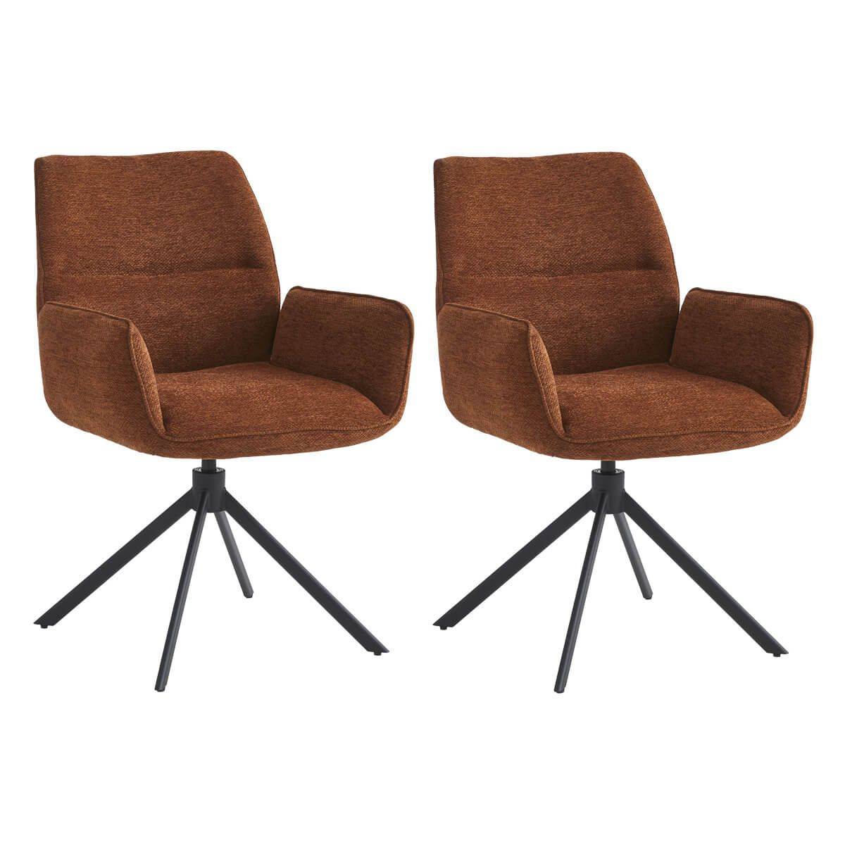 Lot de 2 Fauteuils de table Pivotants Tissu Coloris Terracotta - CARLOTTA - Image 1