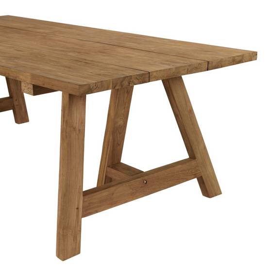 KALLY - Table à manger jardin 220cm bois teck recyclé pieds tréteaux - Image 7