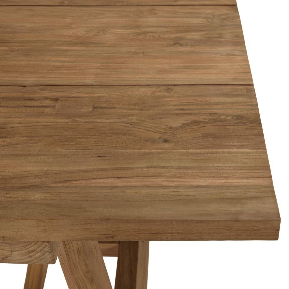 KALLY - Table à manger jardin 220cm bois teck recyclé pieds tréteaux - Image 8