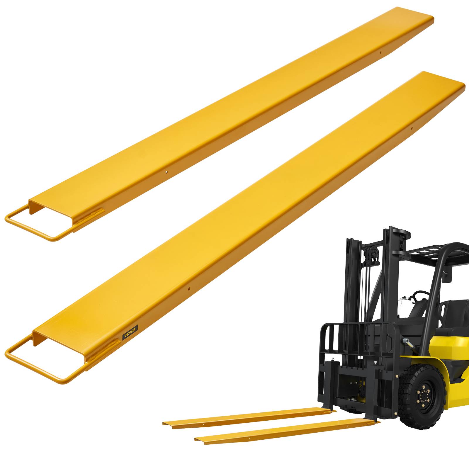 VEVOR Rallonges fourches palette 1820x140 mm, acier carbone. Pour charges volumineuses, jaune. - Image 1