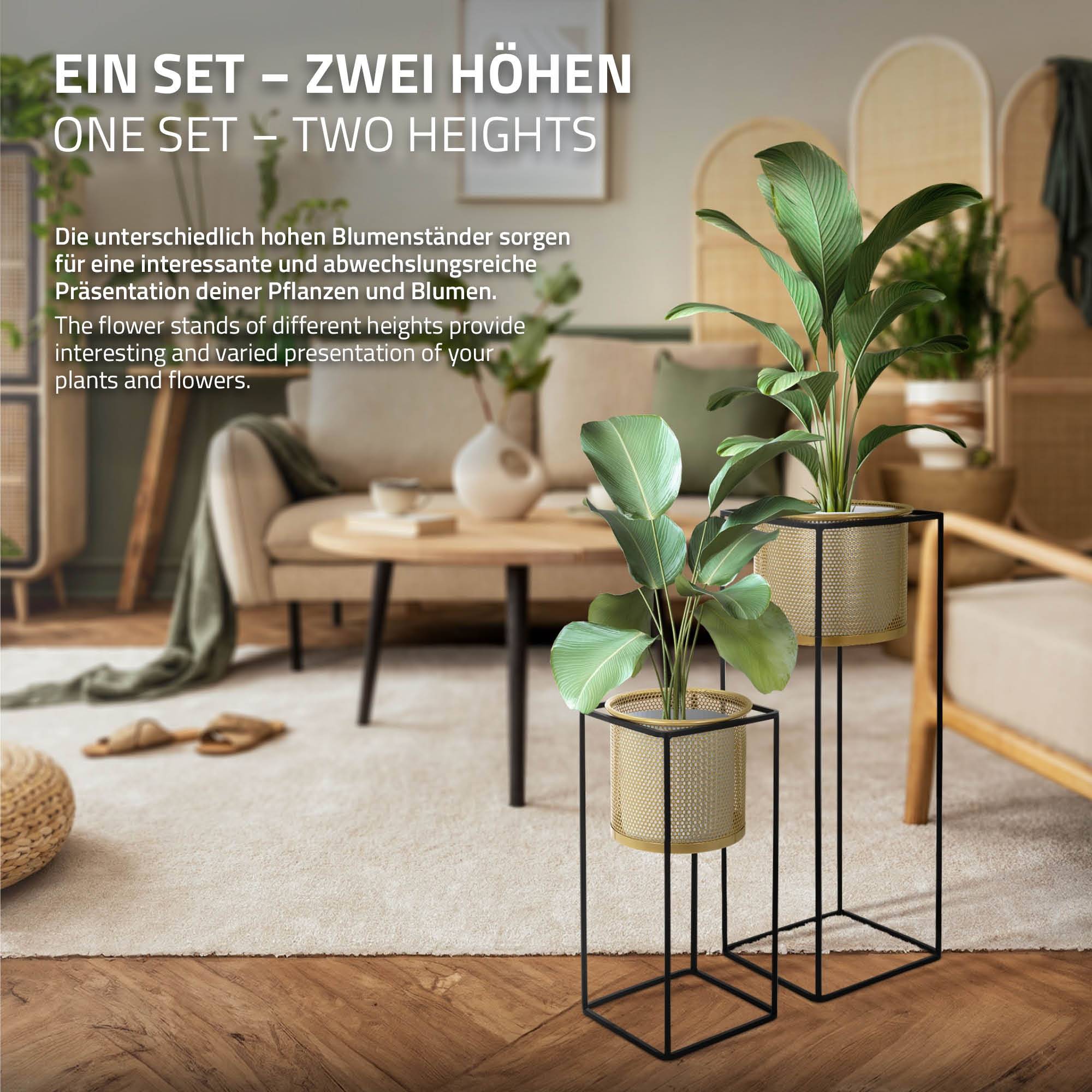 Ml-Design - 2x Support de plantes noir/or en acier 47 et 71 cm pots de fleurs décoratifs - Imagen 5
