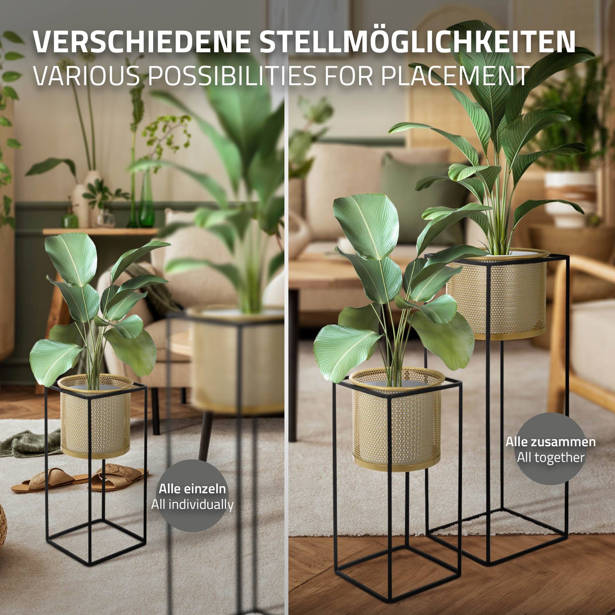 Ml-Design - 2x Support de plantes noir/or en acier 47 et 71 cm pots de fleurs décoratifs - Imagen 4