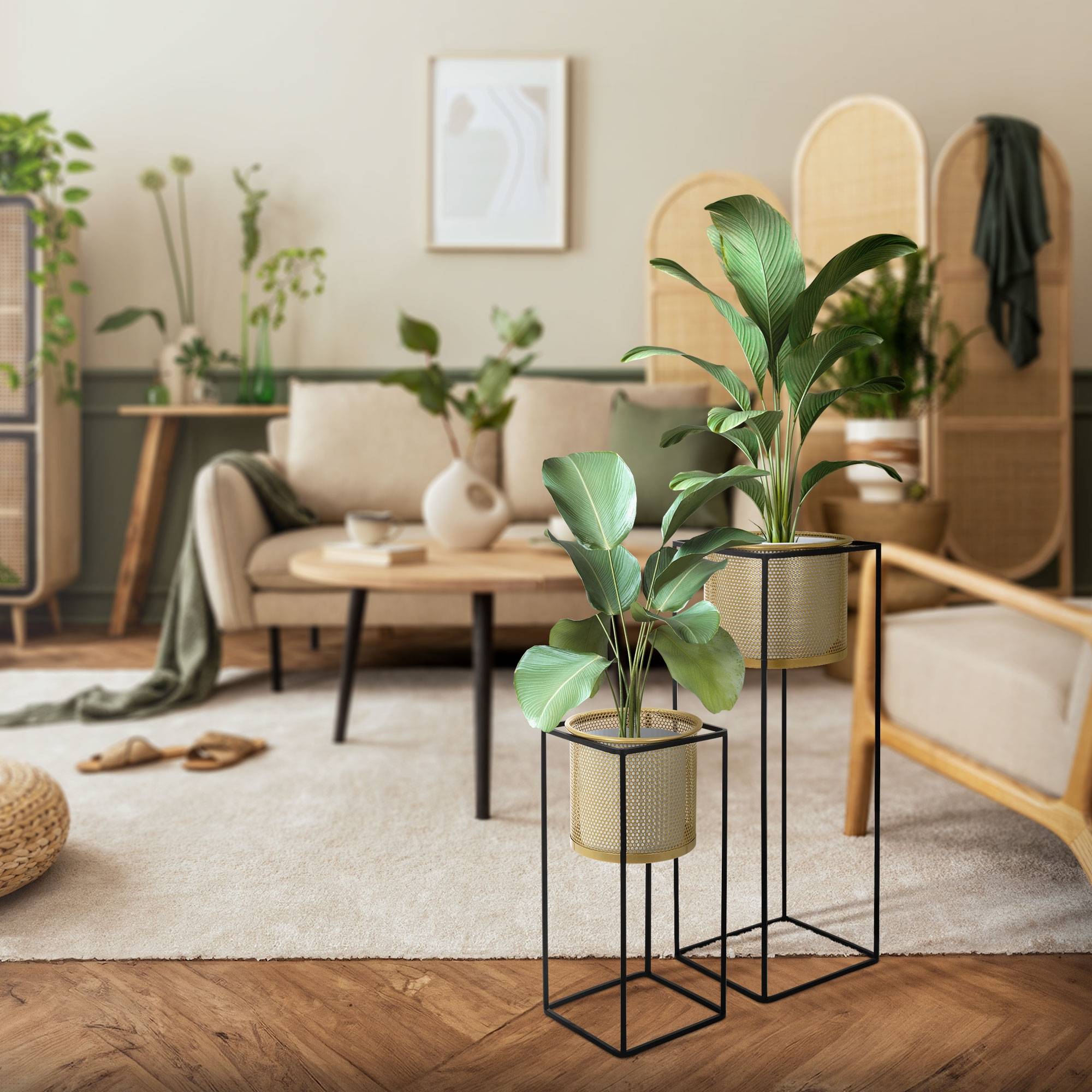 Ml-Design - 2x Support de plantes noir/or en acier 47 et 71 cm pots de fleurs décoratifs - Imagen 7