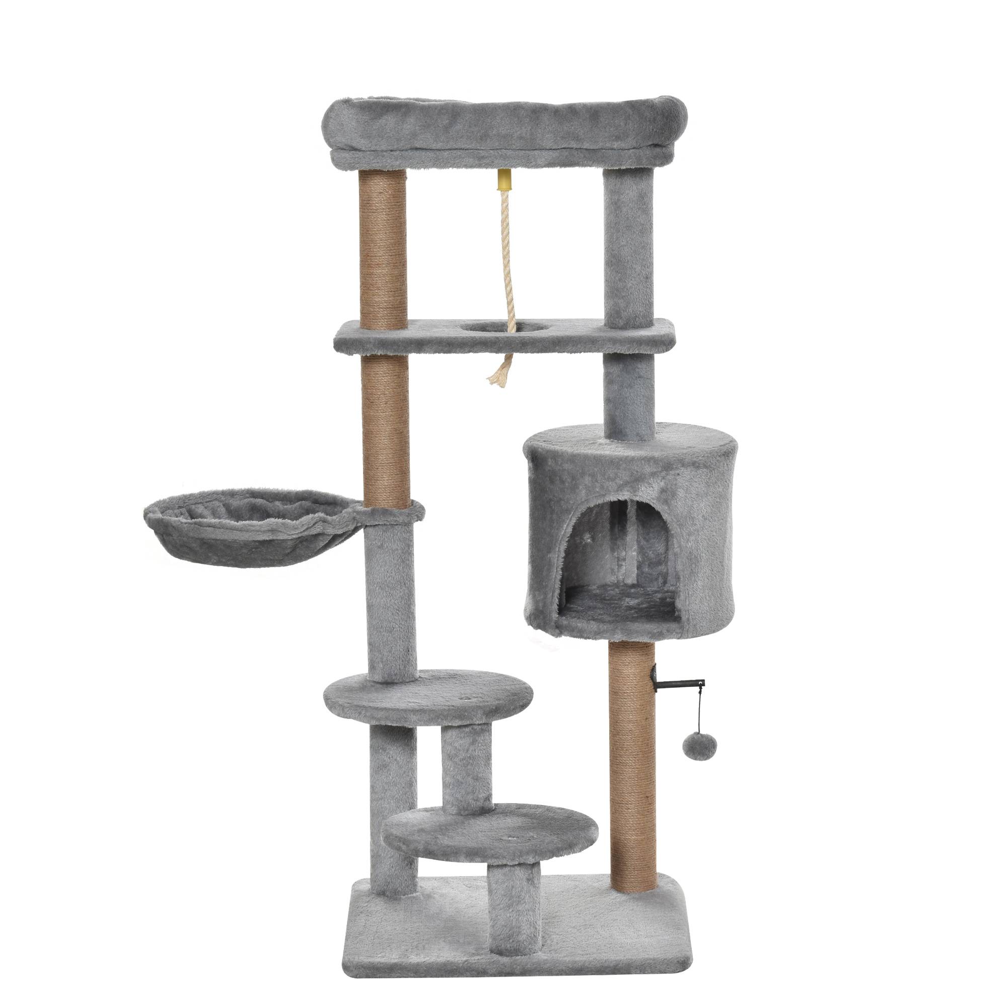 Arbre à Chat 120 cm Gris Tour pour Chats avec Niche Hamac et Poteaux en Jute - ComfortXL Outdoor Living - Image 9